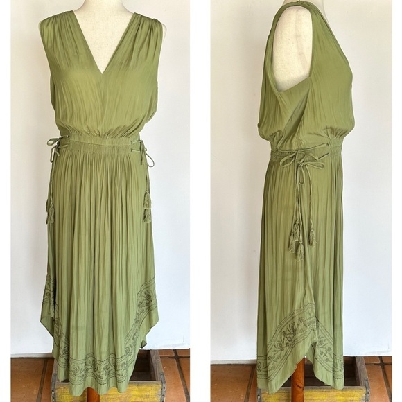 Ramy Brook NY Sleeveless Smocked Embroidered Midi Dress Elastic Waist Small